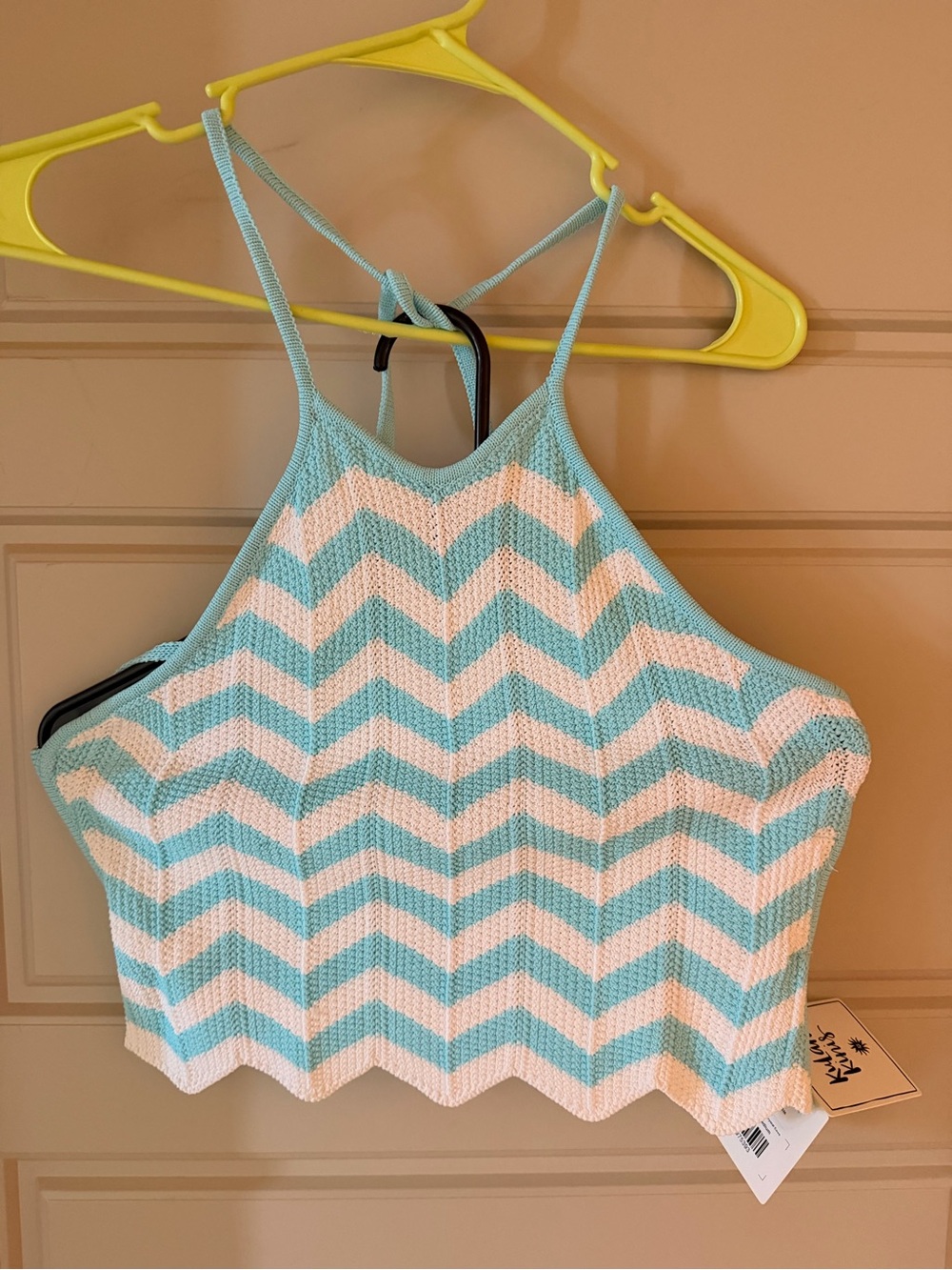 Kulani Kinis Aqua and White Chevron Knit Tank Top